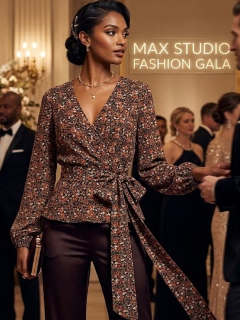 Madewell Black Floral Wrap Blouse with Tie Waist